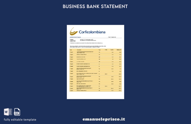 stile verificato Estratto conto corrente bancario Corficolombiana Bank Modello W